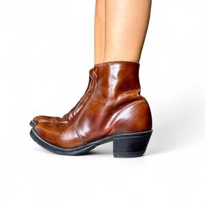 VTG 70s Sears Brown Leather Western Ankle Beatle Boots USA Made Mens 8/Women 9.5